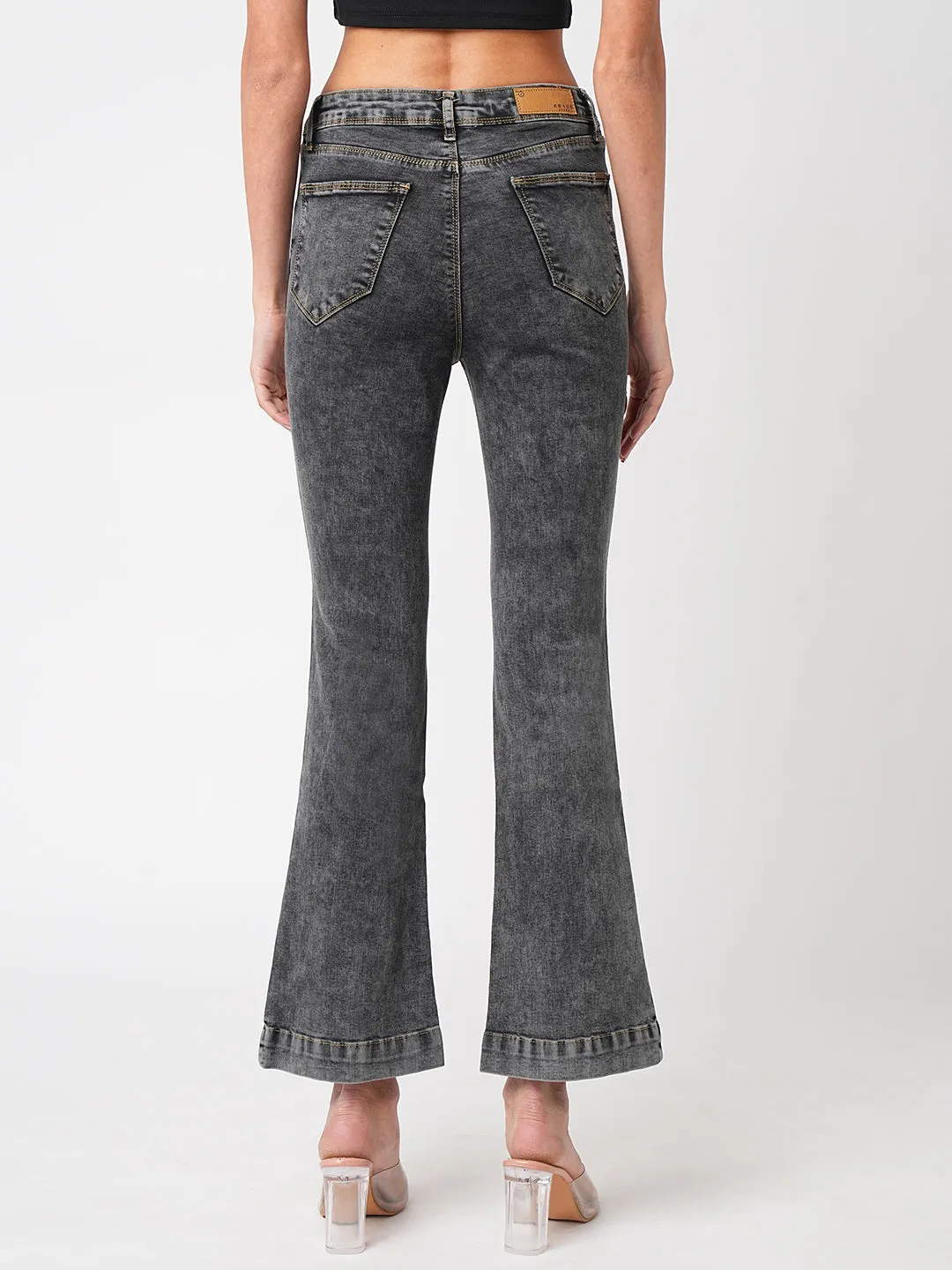 Women Grey High-Rise Flare Jeans