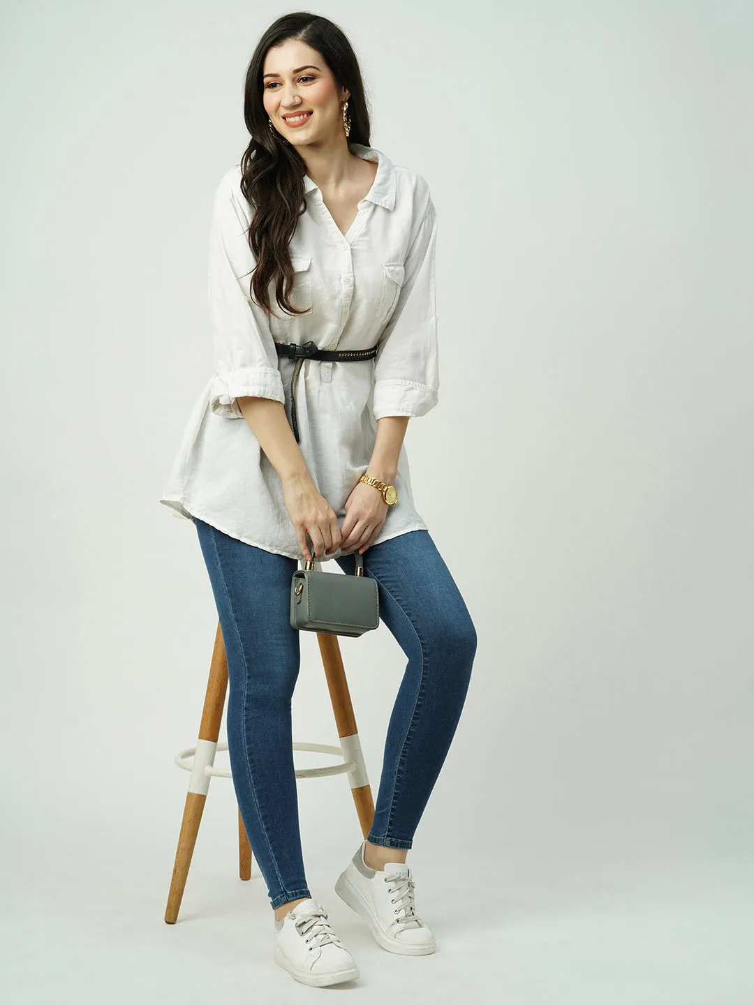 Women High-Rise Mini Flare Jeans