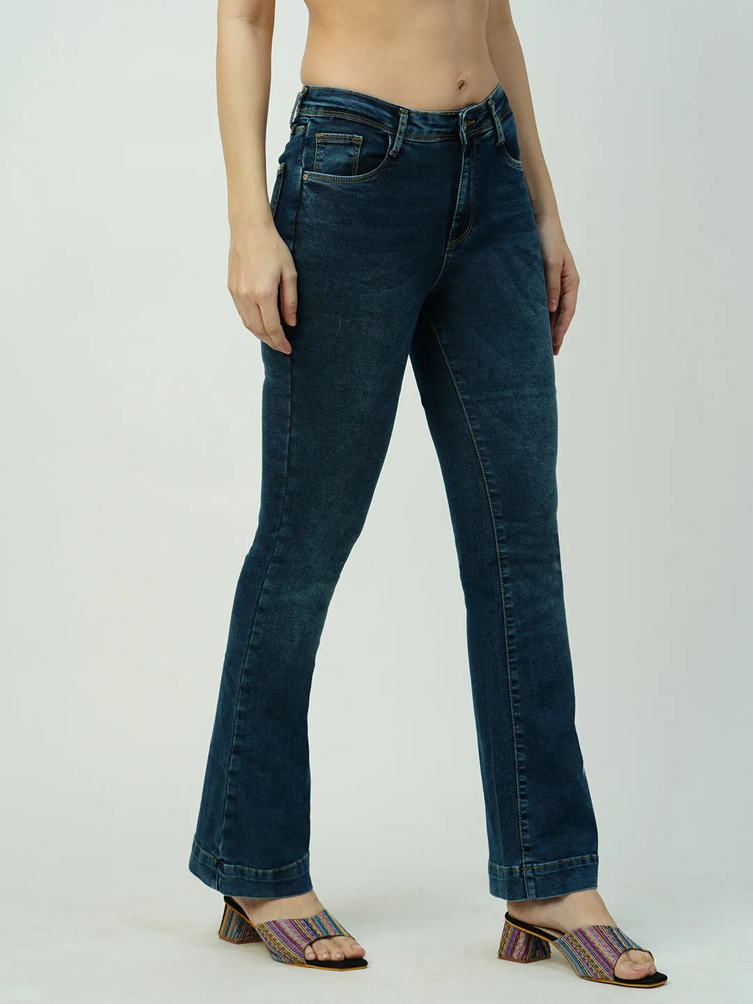 Women High-Rise Mini Flare Jeans