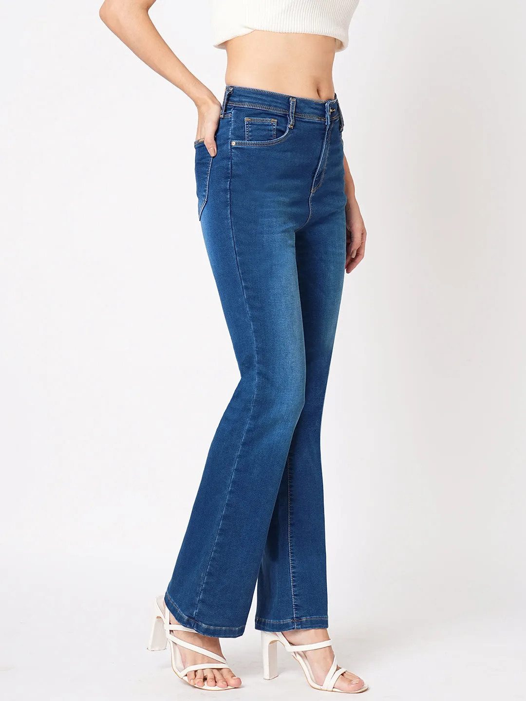 Women High-Rise Mini Flare Jeans