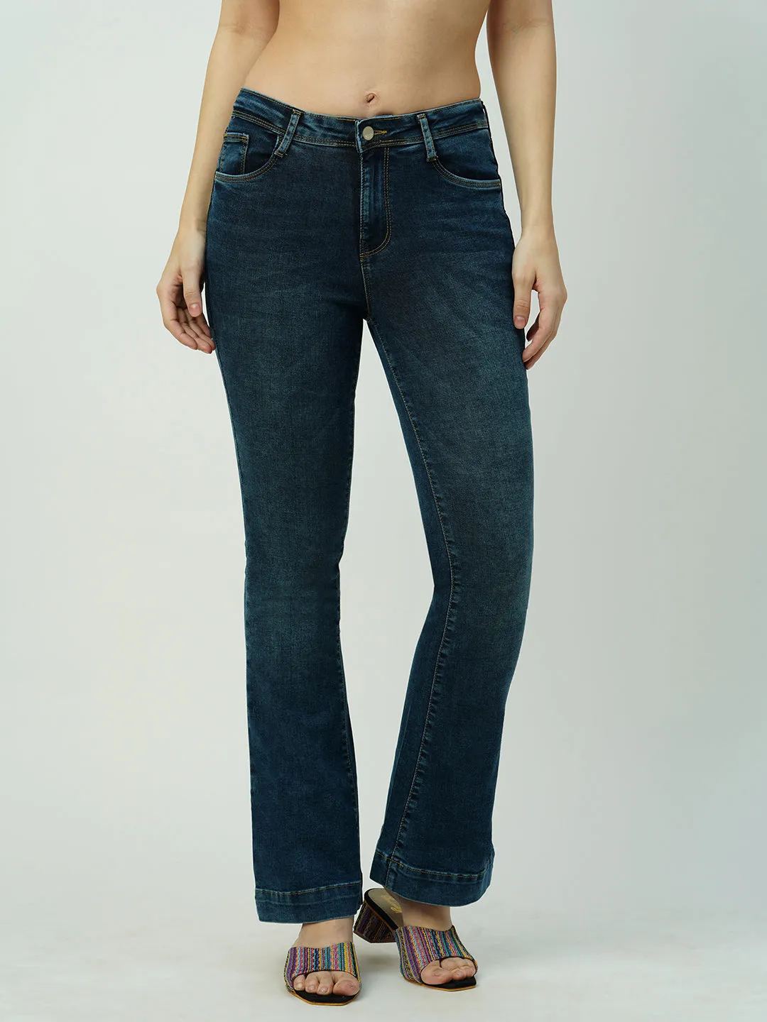 Women High-Rise Mini Flare Jeans