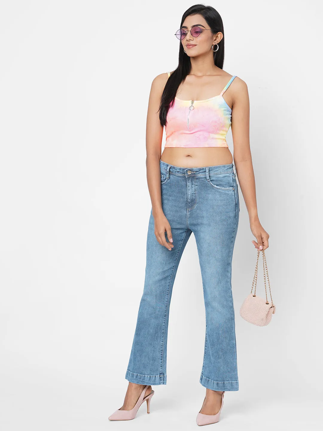 Women High-Rise Mini Flare Jeans