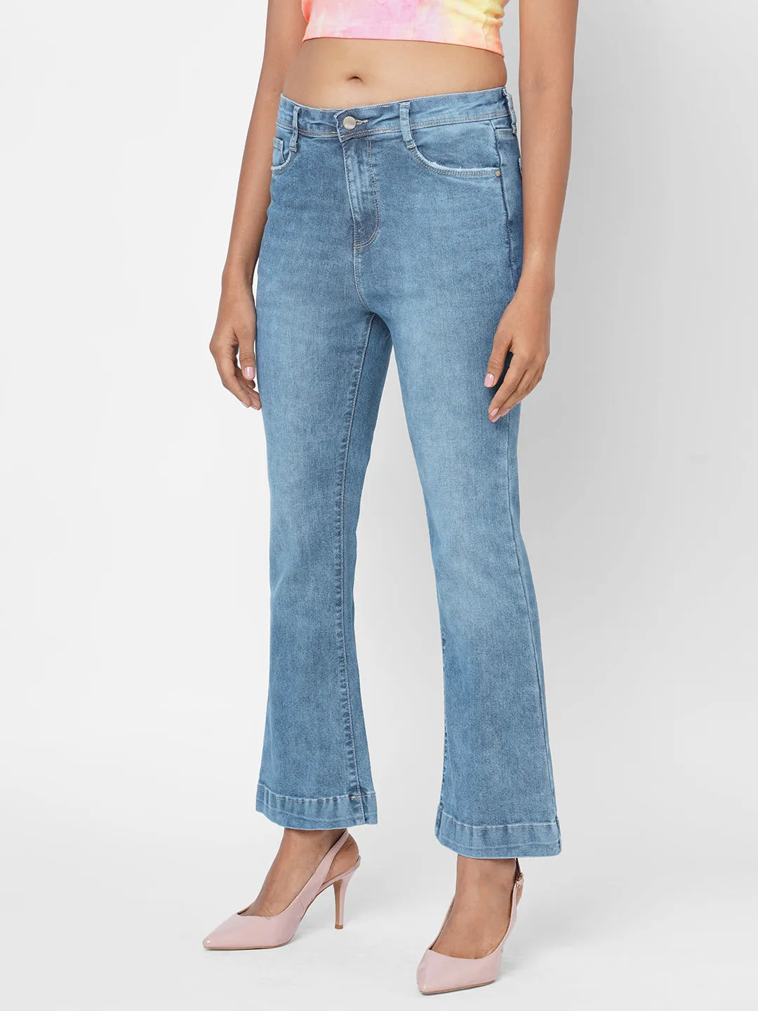 Women High-Rise Mini Flare Jeans