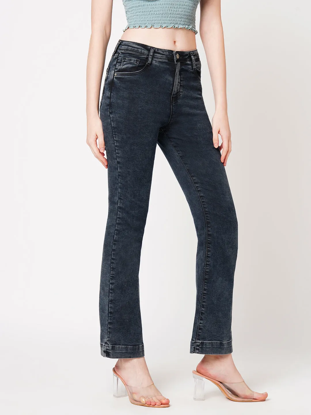 Women High-Rise Mini Flare Jeans