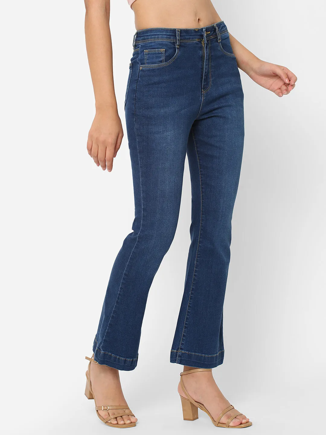 Women High-Rise Mini Flare Jeans