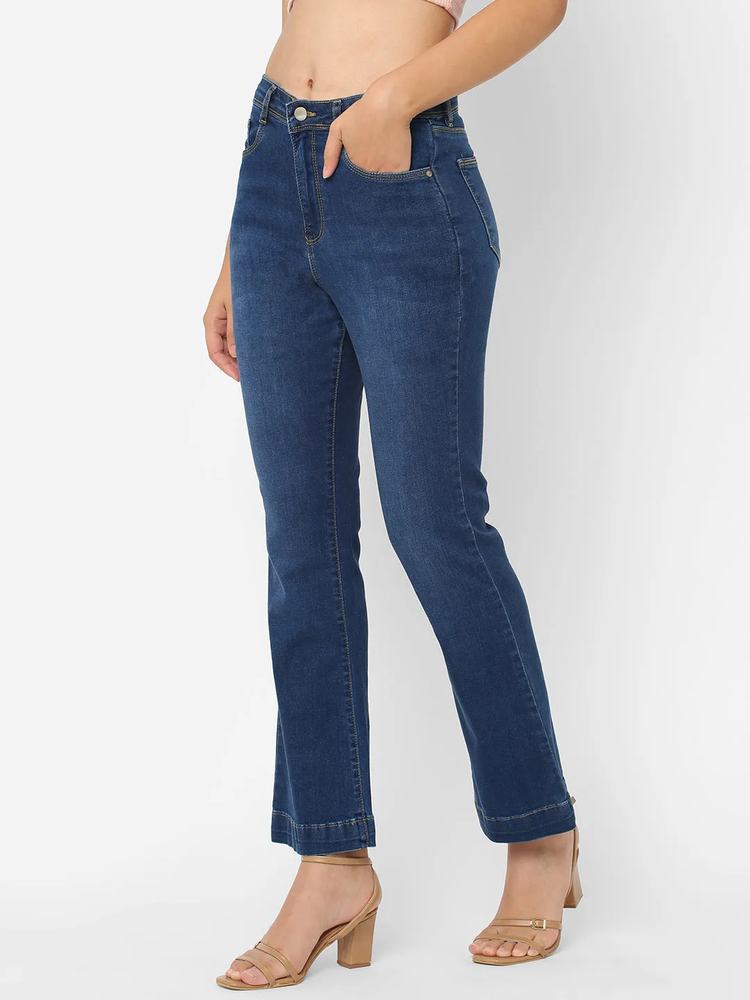 Women High-Rise Mini Flare Jeans