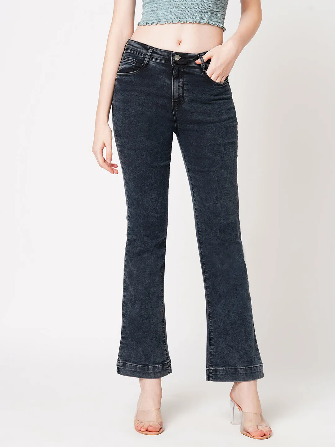 Women High-Rise Mini Flare Jeans