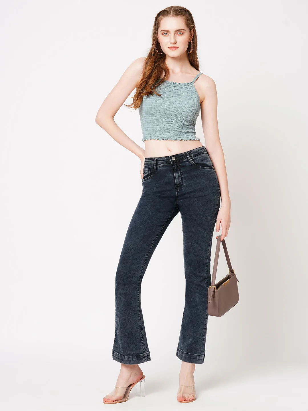 Women High-Rise Mini Flare Jeans