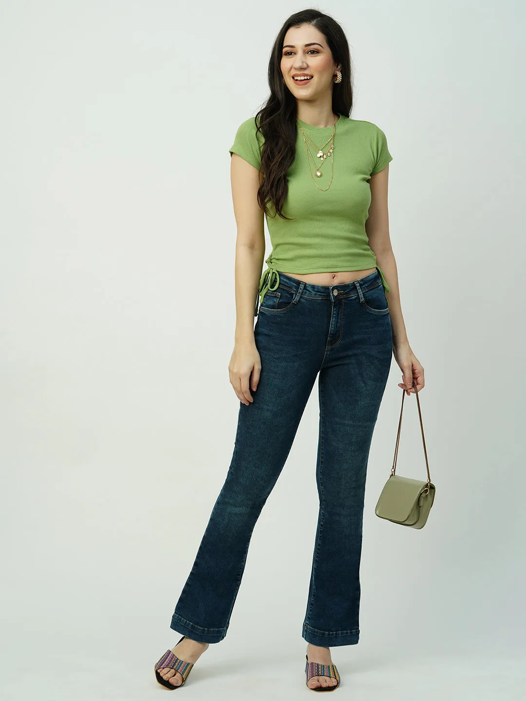 Women High-Rise Mini Flare Jeans