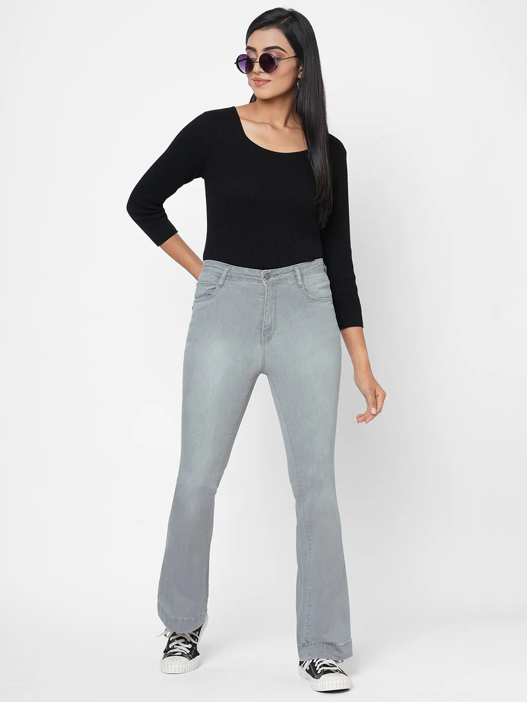 Women High-Rise Mini Flare Jeans