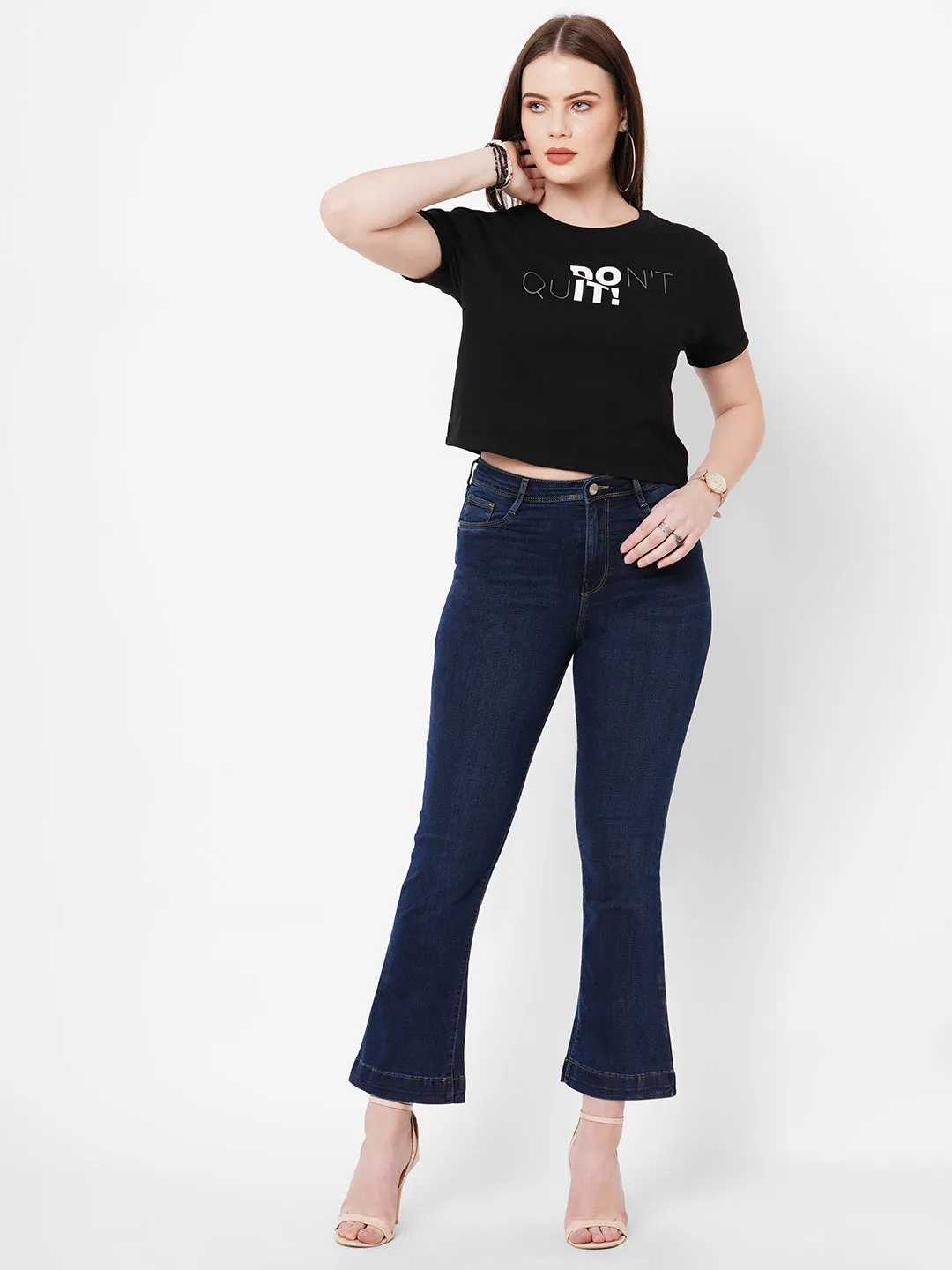 Women High-Rise Mini Flare Jeans