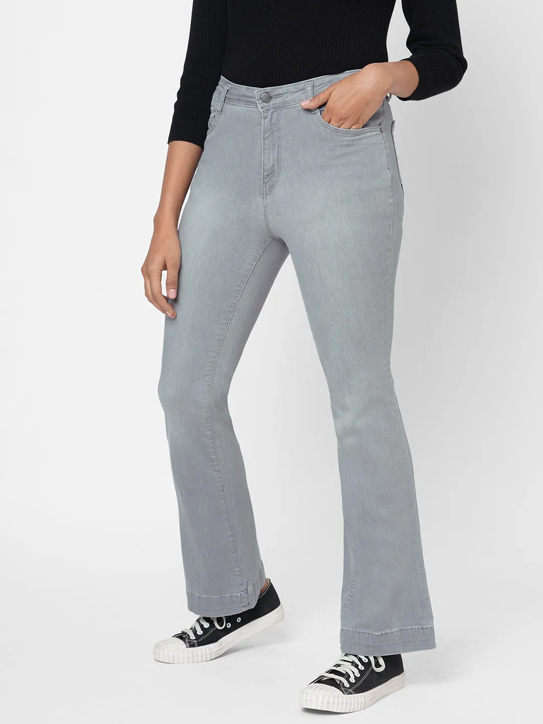 Women High-Rise Mini Flare Jeans