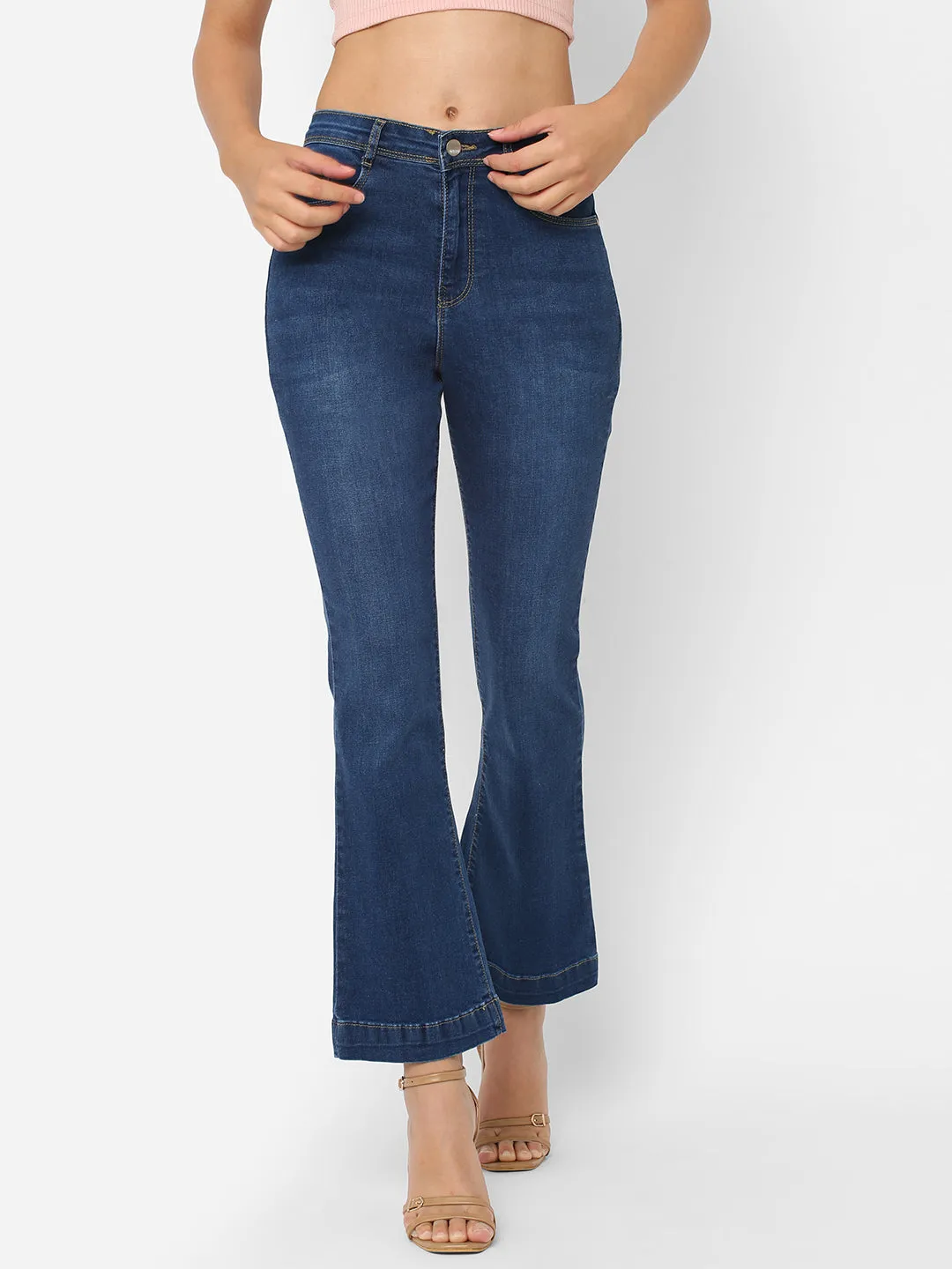 Women High-Rise Mini Flare Jeans