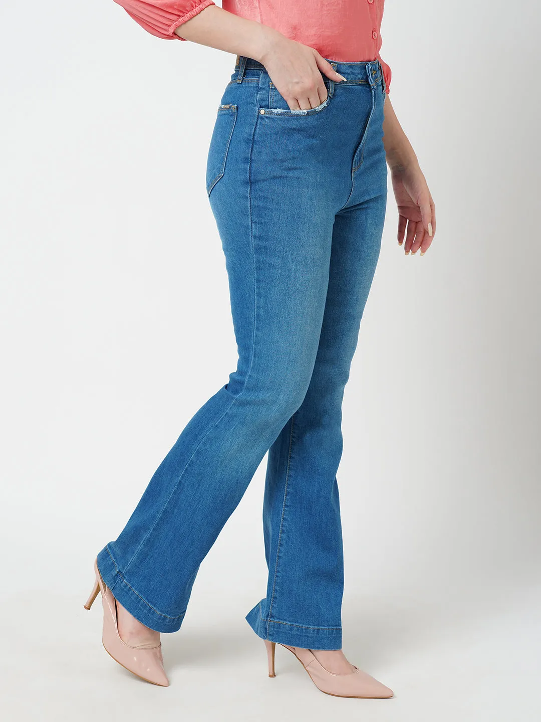 Women High-Rise Mini Wide Flare Jeans