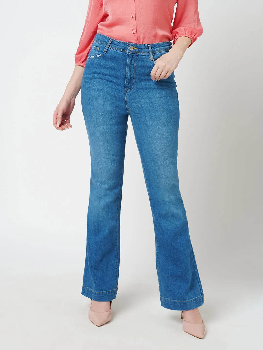 Women High-Rise Mini Wide Flare Jeans