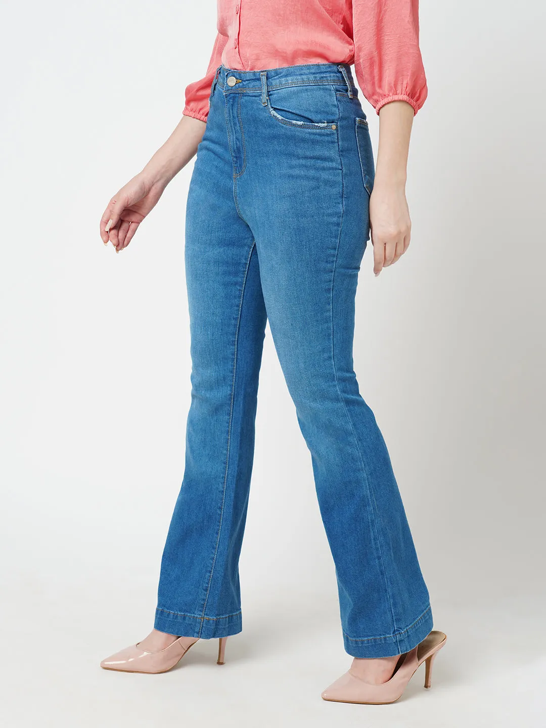 Women High-Rise Mini Wide Flare Jeans