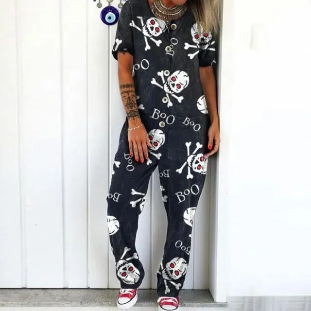 Women Summer Casual Button Loose Overalls