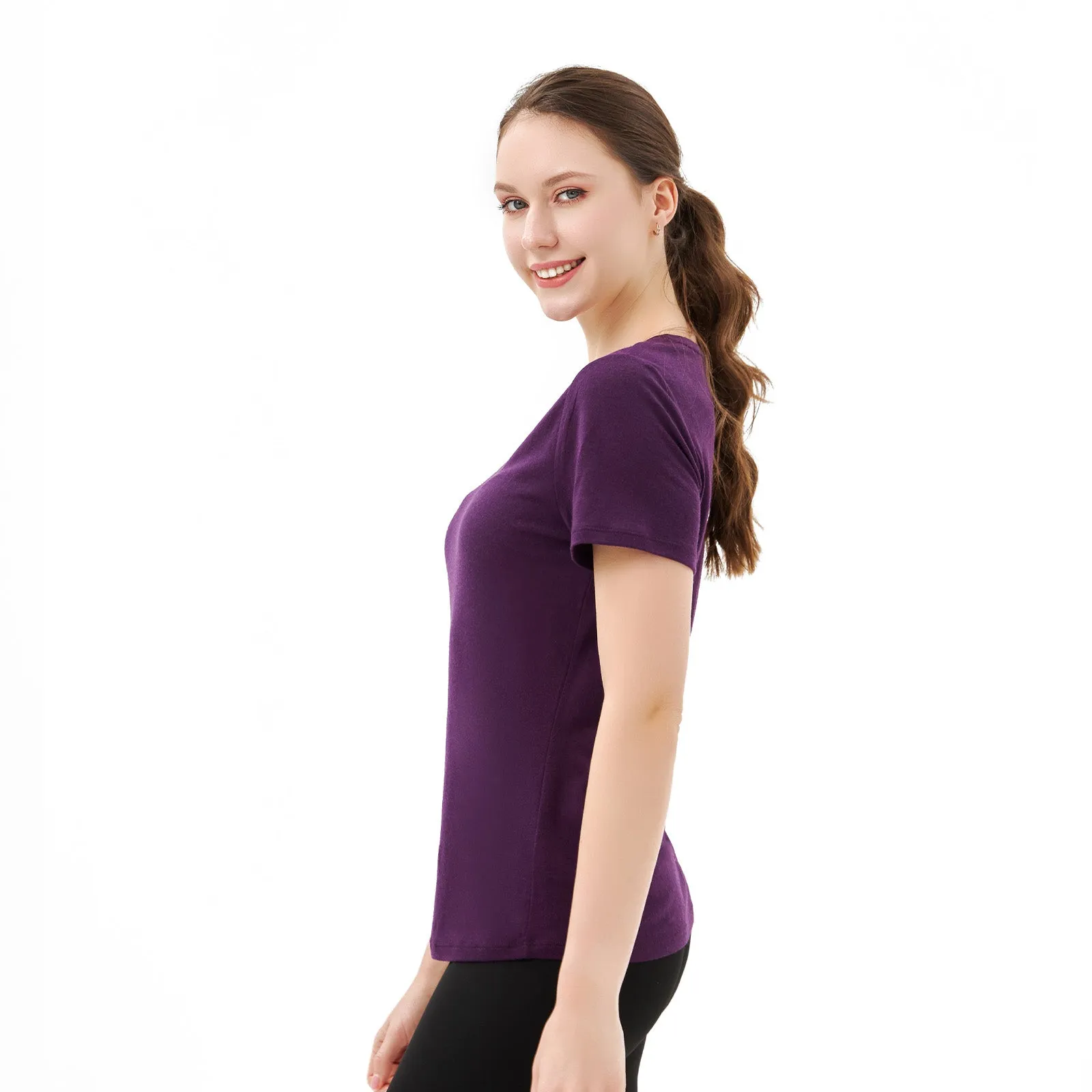 Women’s Merino 170g V-Neck  Short Sleeve T-Shirt  Dark Purple