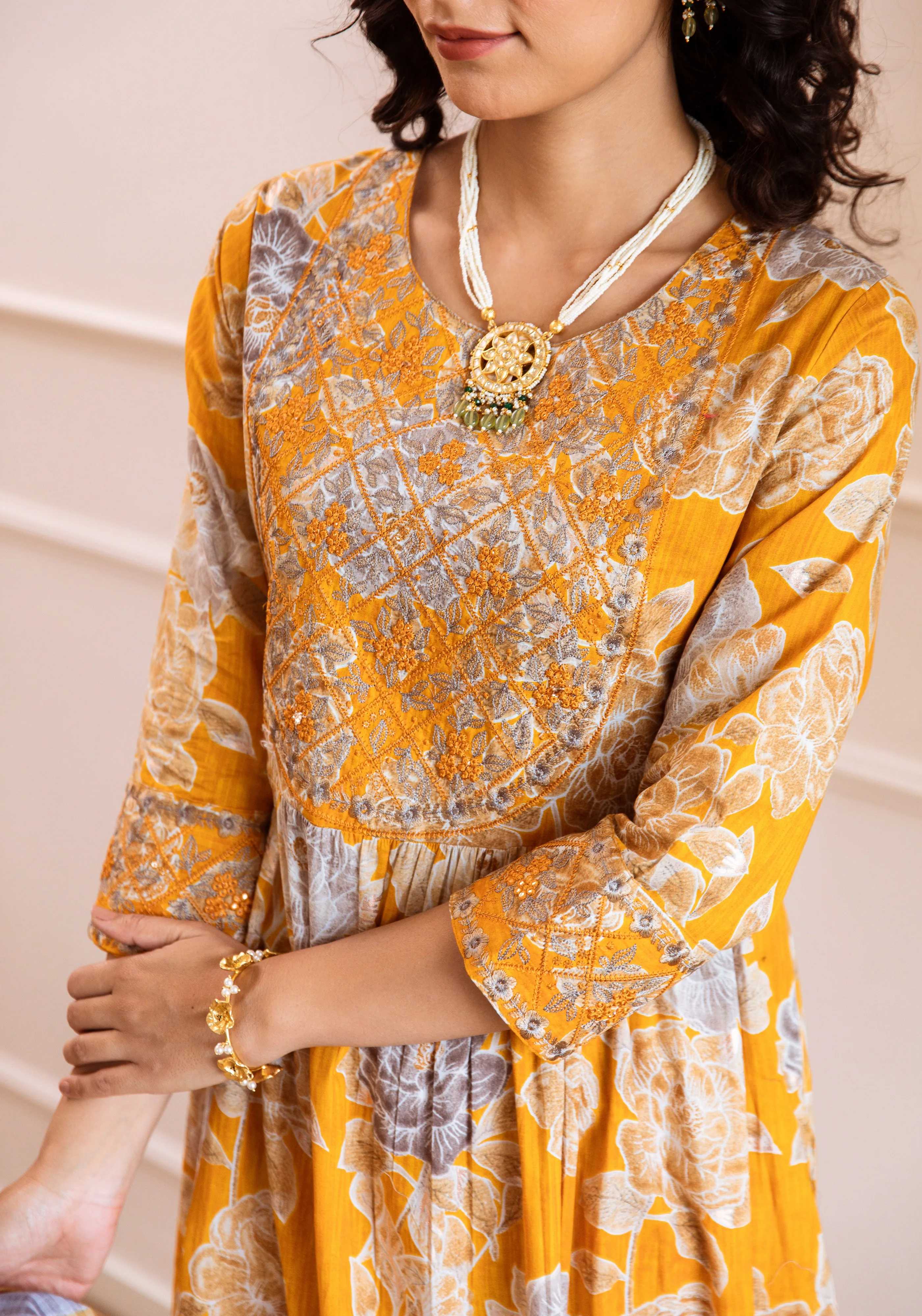 Women's Mustard Cotton Kurta, Pant & Dupatta Set