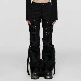 Women's Punk Eyelet Mesh Splice Fluffy Pants