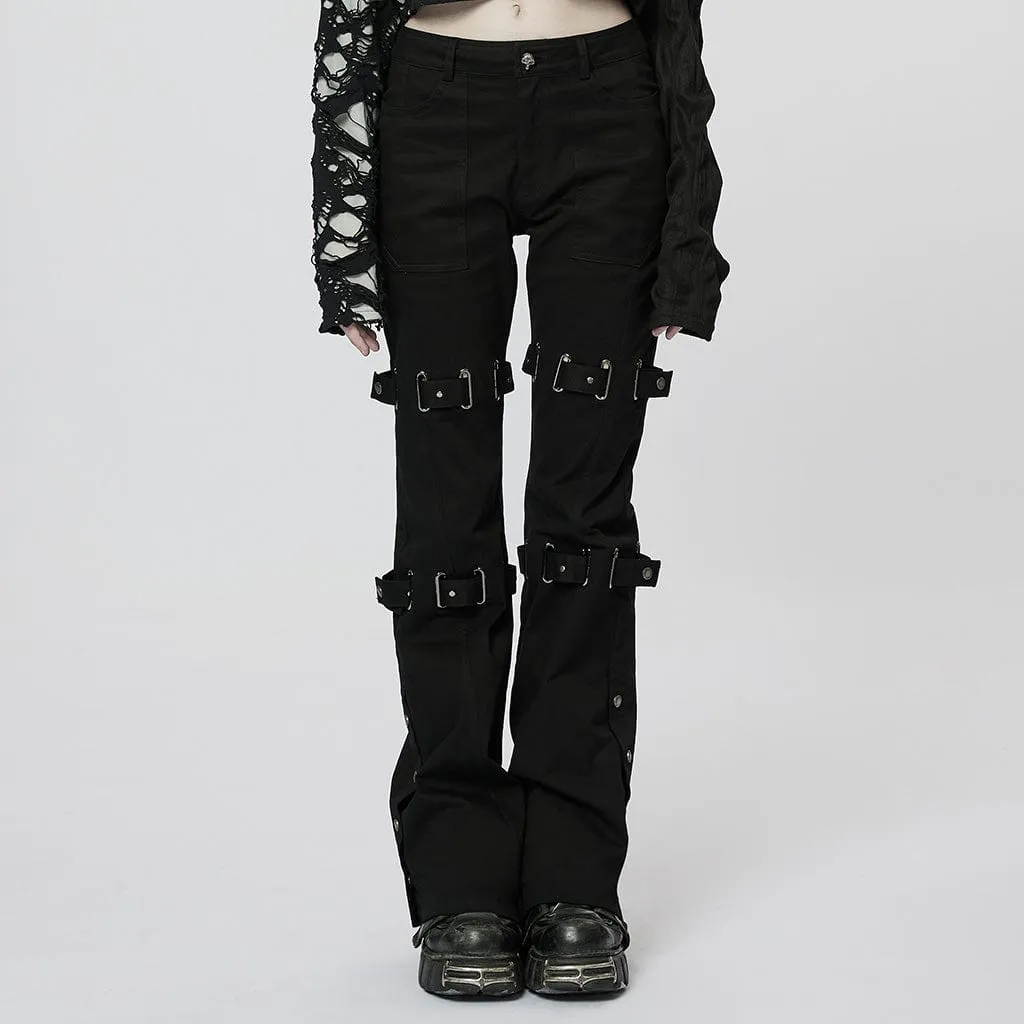 Women's Punk Straps Flared Pants