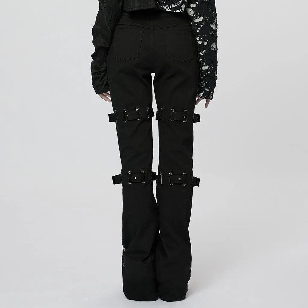 Women's Punk Straps Flared Pants