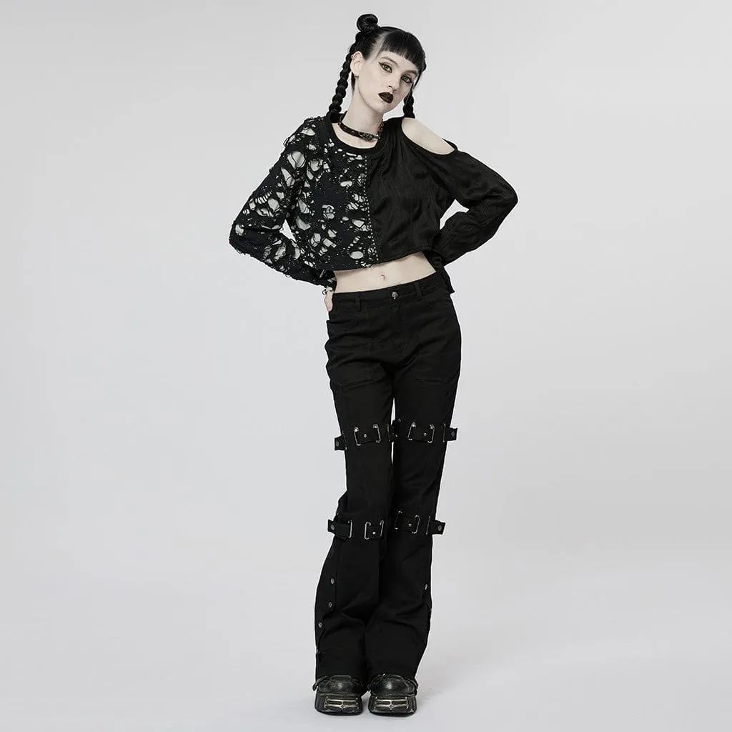 Women's Punk Straps Flared Pants