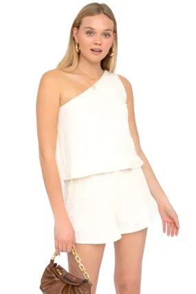 Womens Sleeveless One Shoulder Layered Top Romper