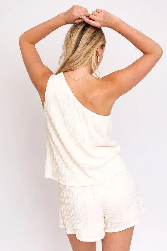 Womens Sleeveless One Shoulder Layered Top Romper