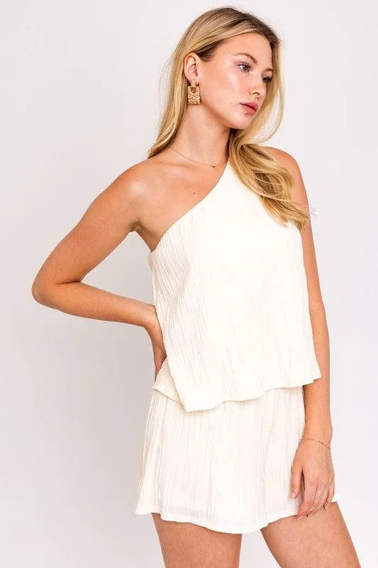 Womens Sleeveless One Shoulder Layered Top Romper