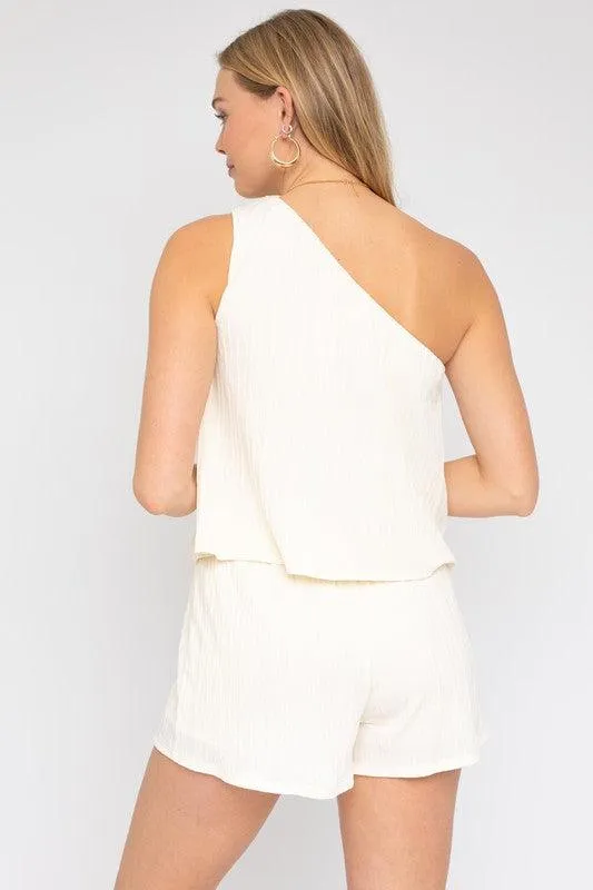 Womens Sleeveless One Shoulder Layered Top Romper