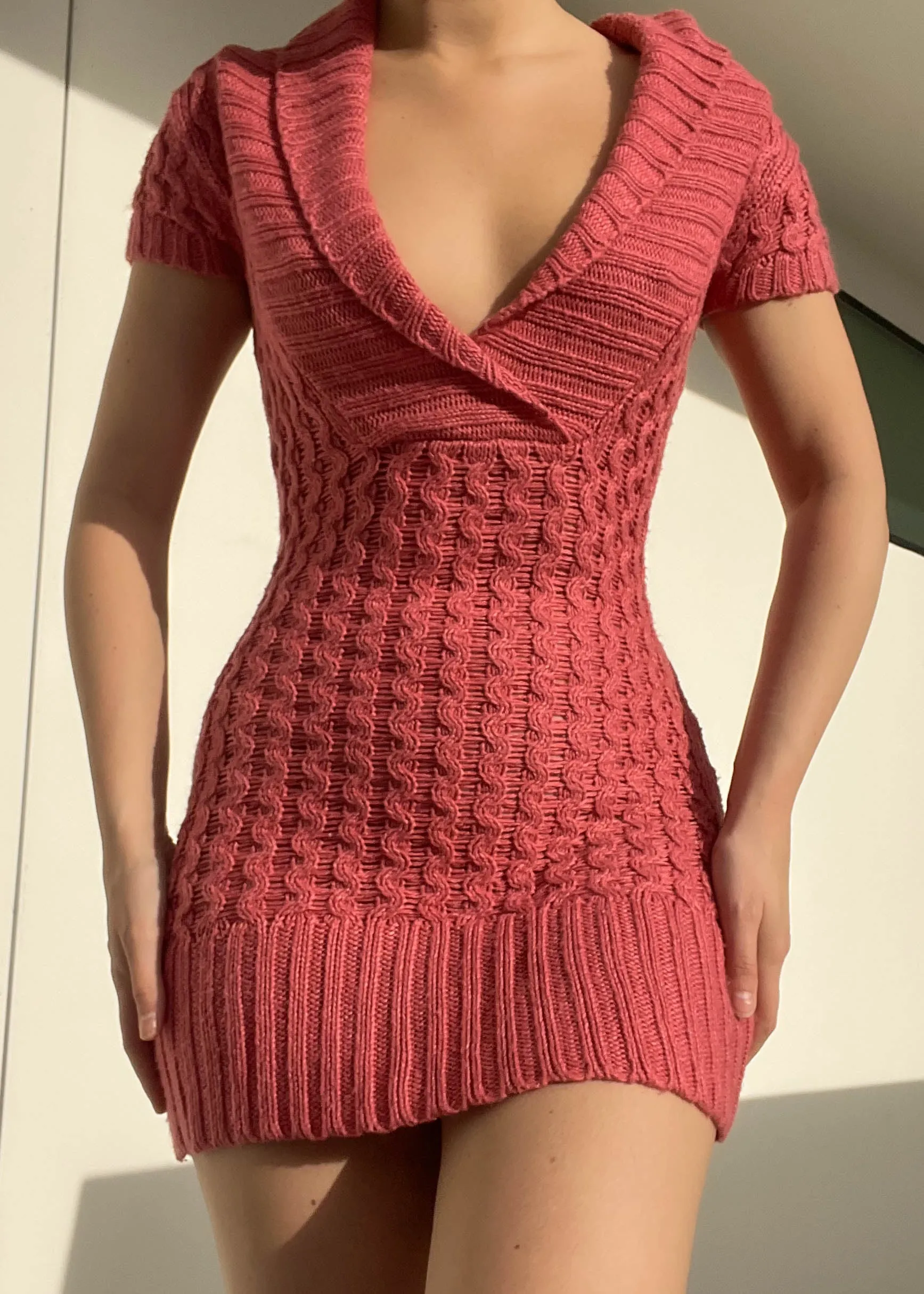 Y2k Salmon Knit Mini Dress (S)