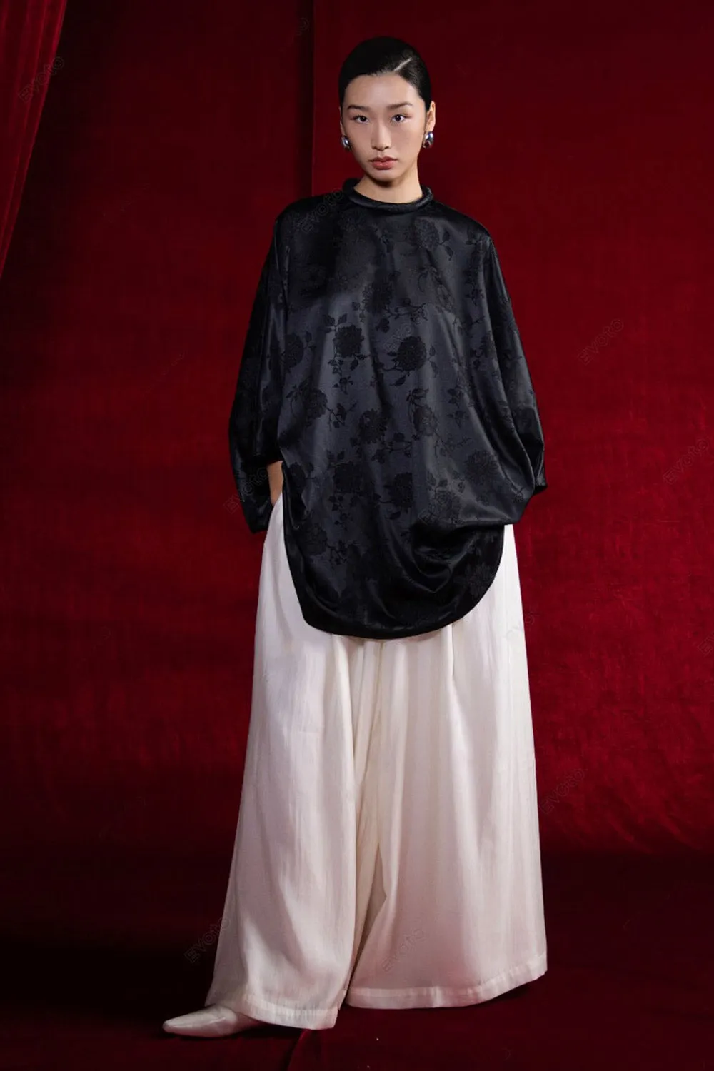 Yen Vu Flared Draped Organza Floor Length Pants