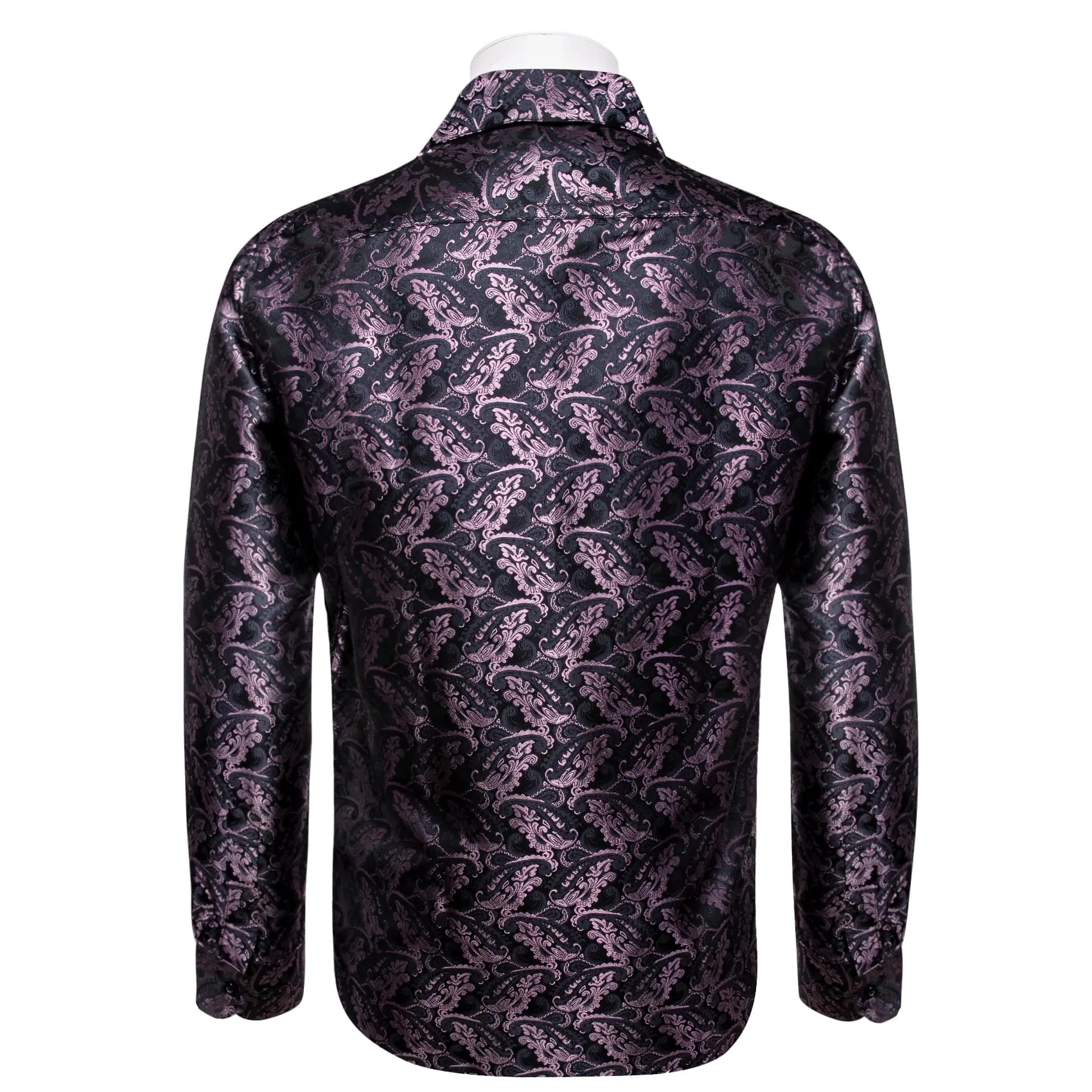 YourTies Black Long Sleeve Top Pink Jacquard Floral Men's Dress Shirt