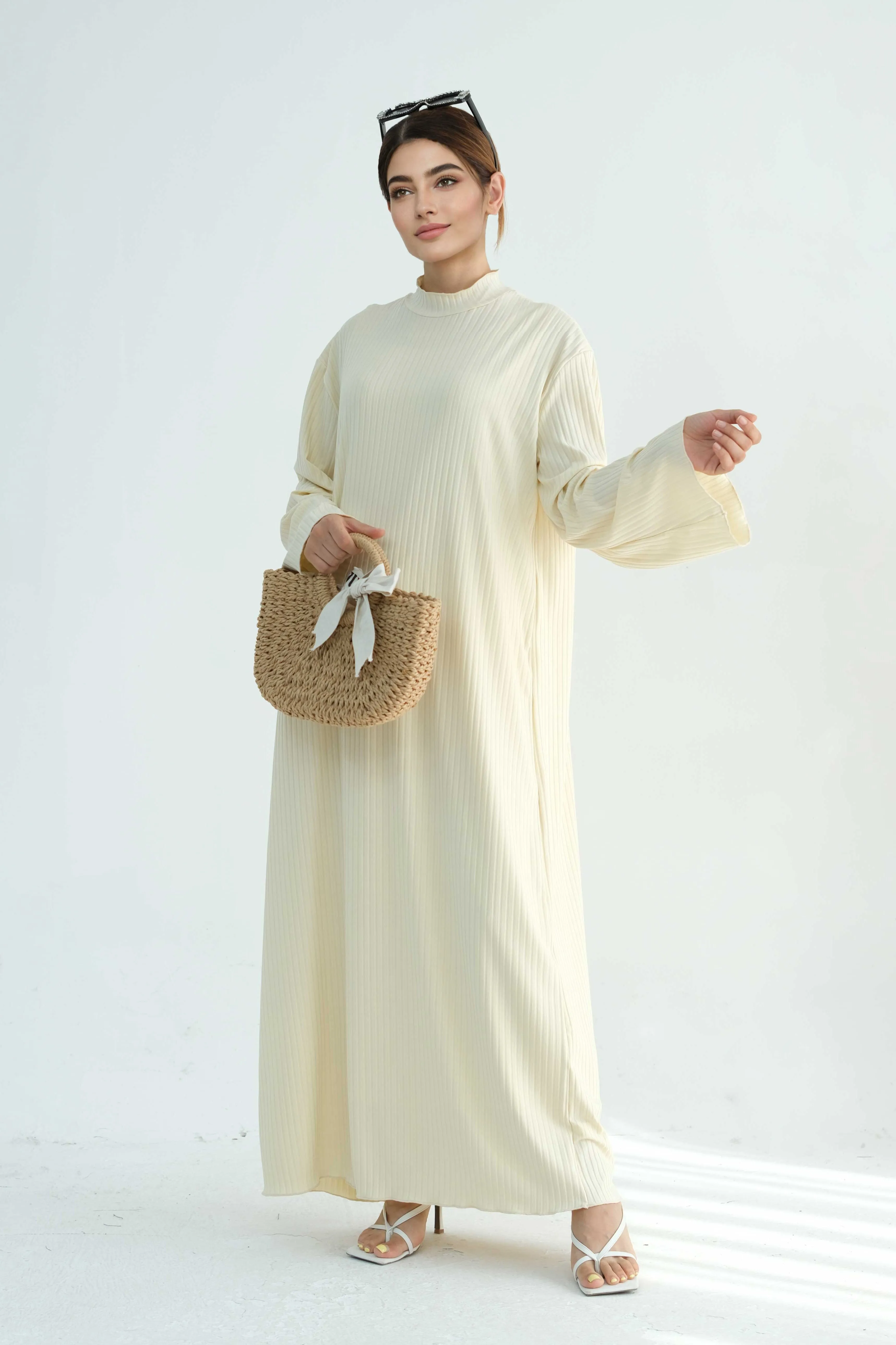 ZAINAB Knit Ribbed Maxi Dress Abaya 905-Apricot